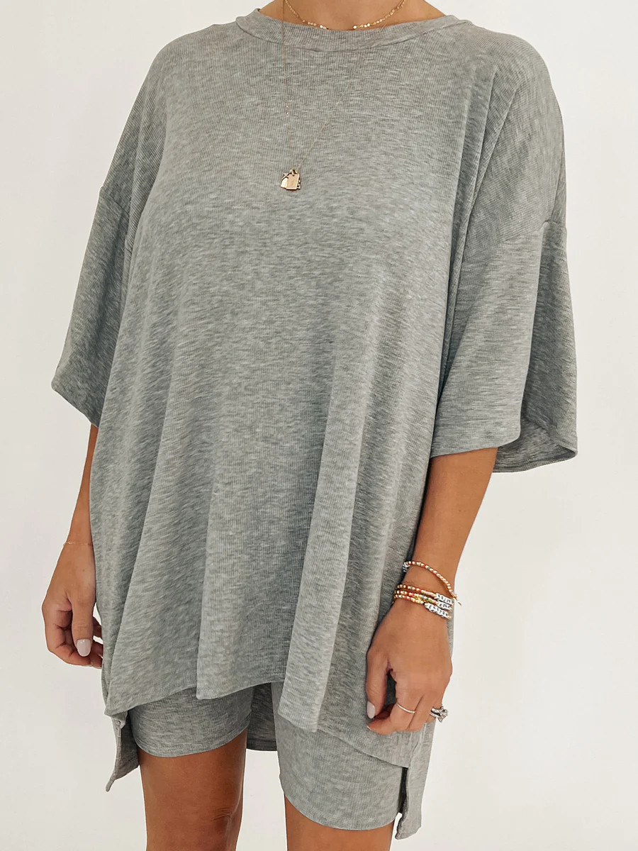 Novi Ribbed Tee + Shorts Set | Grey | +Plus Available | Talulah