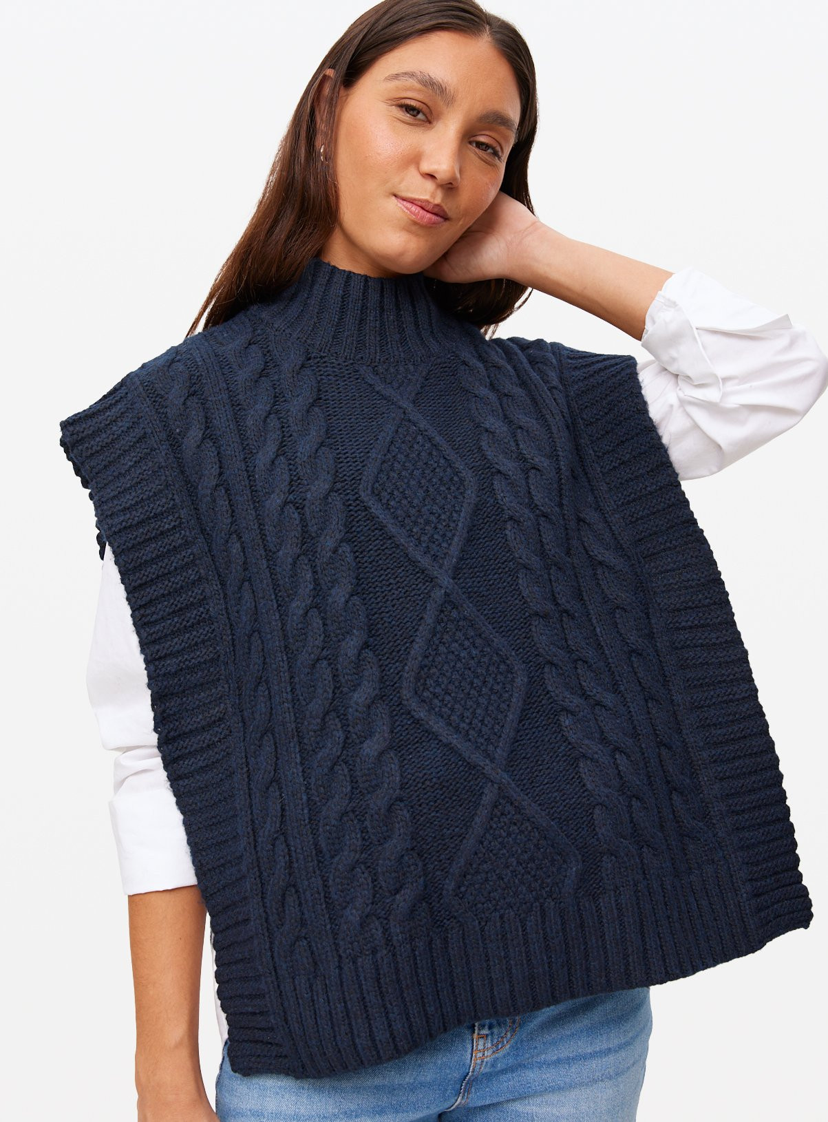 Navy Cable Knit Tabbard | Tu Clothing