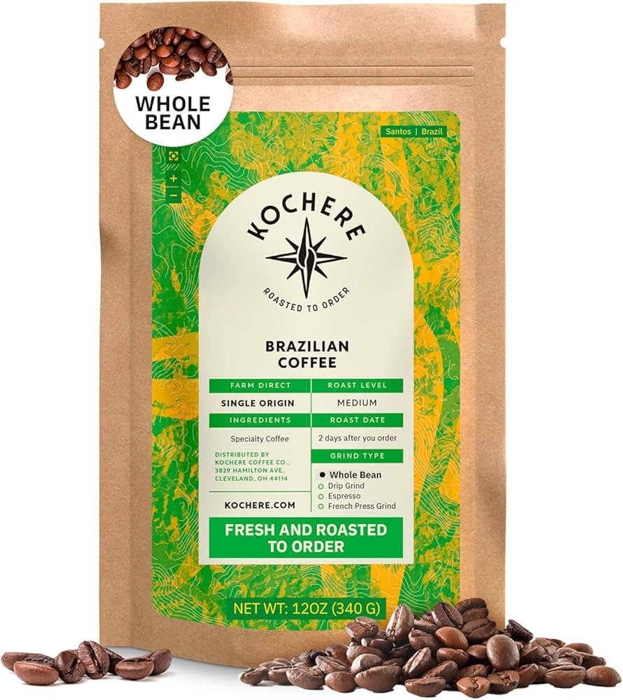 Brazilian Santos Medium Roast Coffee Beans - Single Origin Arabica Specialty Coffee Beans, Freshl... | Amazon (US)