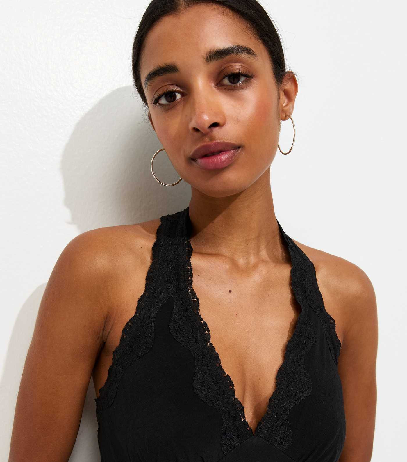 Black Halterneck Lace Trim Midi Dress | New Look | New Look (UK)