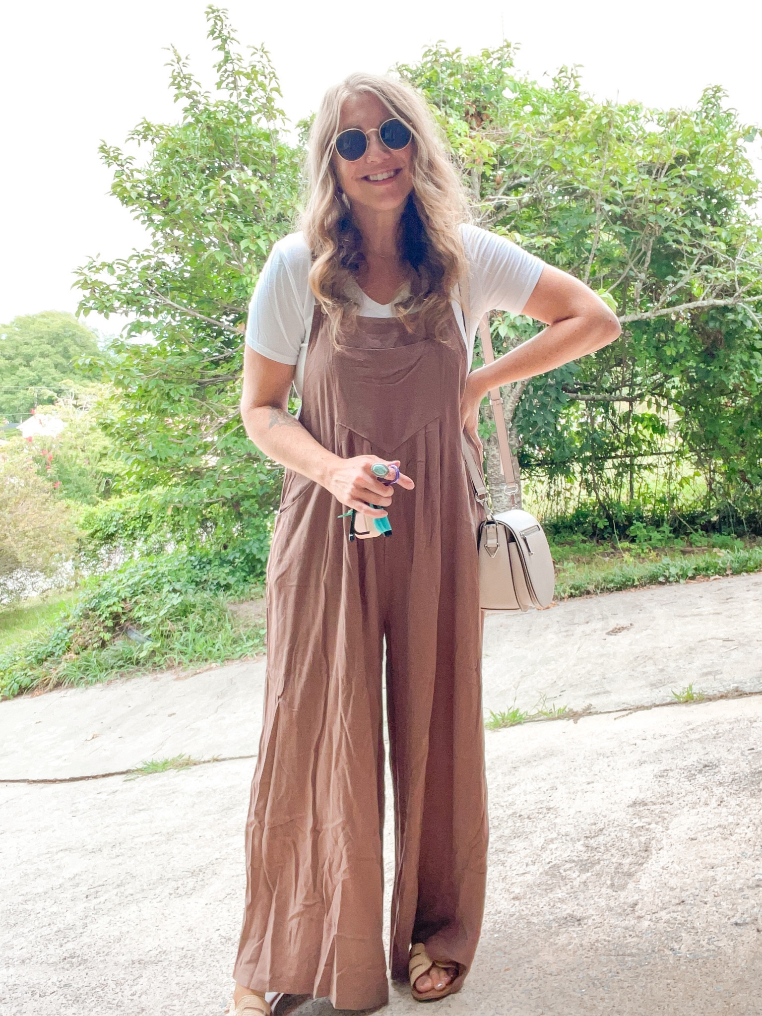 Comfy mom outfit for book club meeting 📚 Boho overalls, white t-shirt, summer woven sandals, round sunglasses

Loose flowy overalls, comfy overalls, boho style, boho outfit, summer outfit 

#LTKunder50 #LTKSeasonal #LTKtravel