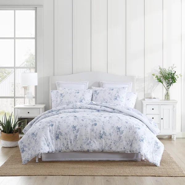 Laura Ashley Belinda Blue Cotton Comforter Reversible Set | Wayfair North America