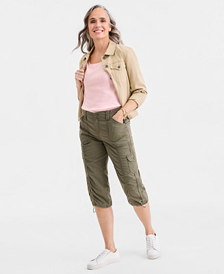 Petite Mid-Rise Cargo Capri Pants | Macy's