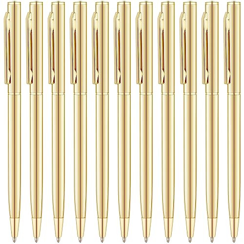 Unibene 12 Pack Gold Slim Ballpoint Pens Black ink Medium Point(1 mm), Nice Gift for Wedding Business Office Students Teachers Christmas | Amazon (US)