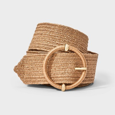 AV Stretch Straw Belt - Ava & Viv™ Tan 2X: Wide Elastic Woven Buckle, Adult General Extended Size, Solid Pattern | Target