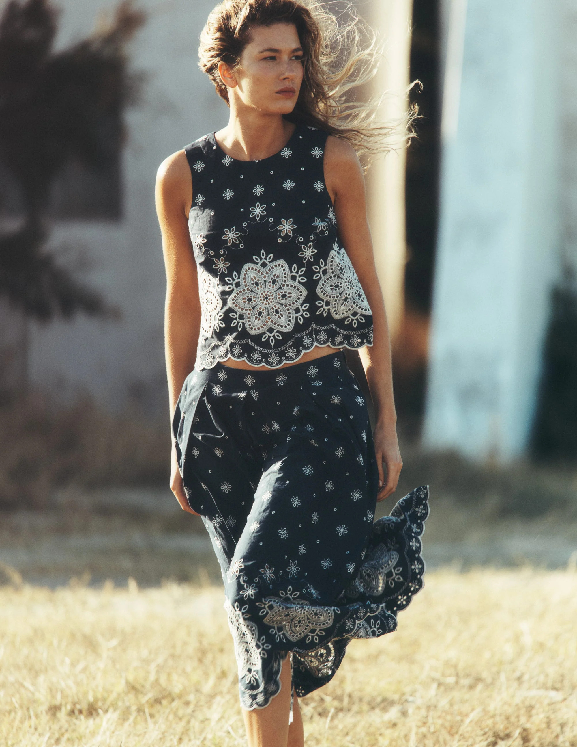 Sofia Broderie Shell Top-Navy | Boden (US)