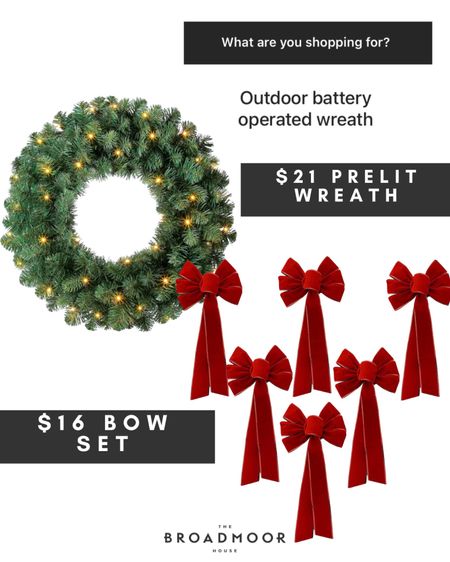 I have this Walmart set and the wreath has worked year after year!

Walmart home, Walmart finds, outdoor wreaths, red bows, wreath bow, Christmas decor, Christmas porch, front door wreath, holiday decor, holiday wreath, pre-lit wreath

#LTKhome #LTKunder50 #LTKHoliday