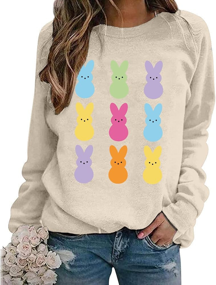 Easter Sweatshirts for Women Easter Sweaters Bunny Rabbit Graphic Shirt Cute Bunny Long Sleeve Pu... | Amazon (US)