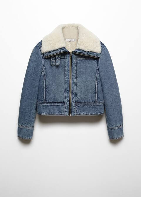 Shearling denim jacket -  Women | Mango USA | MANGO (US)