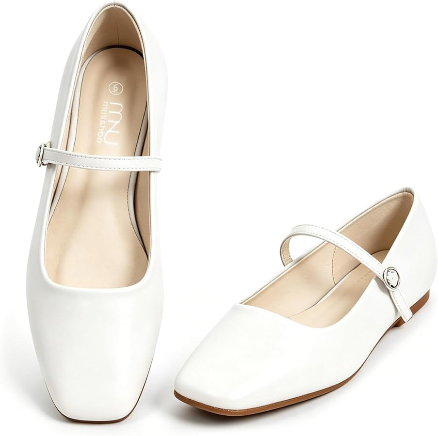 MUSSHOE Square Toe Mary Jane Flats for Women: Comfortable Non-Slip Dressy Business Casual Shoes w... | Amazon (US)