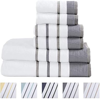Great Bay Home 6-Piece Luxury Hotel/Spa 100% Turkish Cotton Striped Towel Set, 500 GSM. Includes ... | Amazon (US)