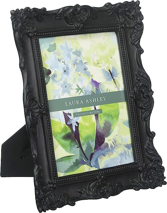 Laura Ashley 5x7 Black Ornate Textured Hand-Crafted Resin Picture Frame with Easel & Hook for Tab... | Amazon (US)