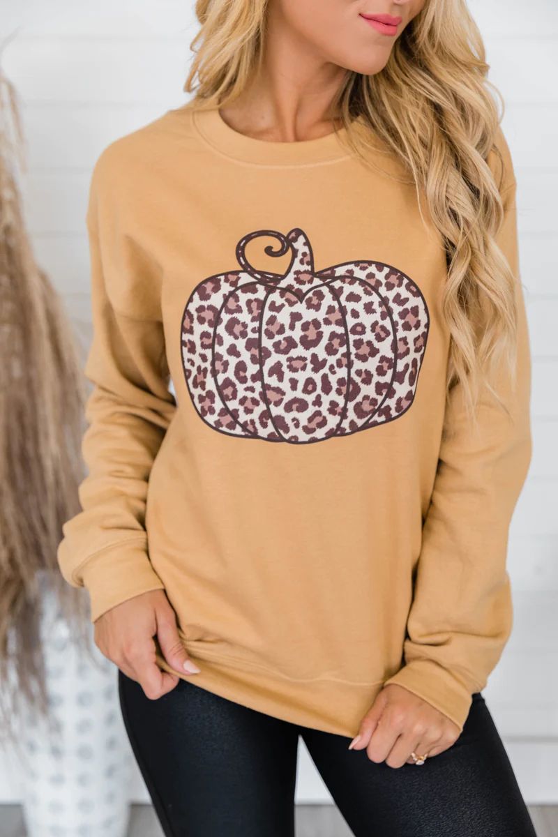 Animal Print Pumpkin Graphic Sweatshirt Gold | The Pink Lily Boutique
