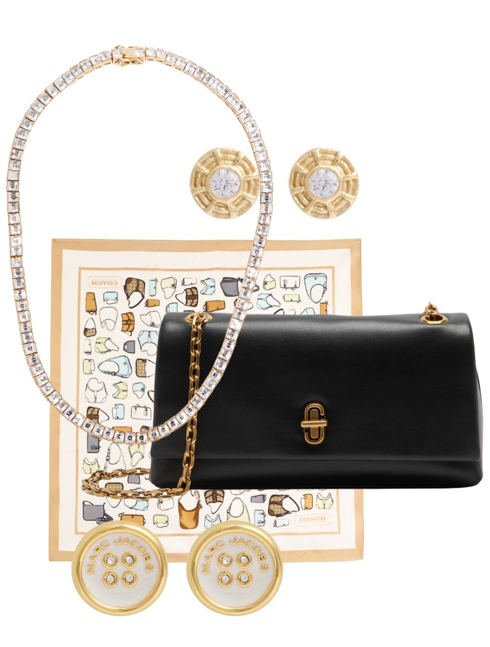 Catch these stunning accessories on a seasonal sale at Harvey Nichols  - Daisy London Apollo earrings, Coach Silk Bandana Handbag Scarf, Marc Jacobs Dual Chain Mini Bag in Black and the Marc Jacobs Button Stud Earrings now with 20% off at Harvey Nichols, or better still this Kenneth Jay Lane necklace on a mega sale perfect for a gift or for upcoming party season sparkle! I’ve also added other lovely sale pieces so it’s a good time to stash some Christmas presents away ✨ 

#LTKgiftguide #LTKeurope #LTKfestive