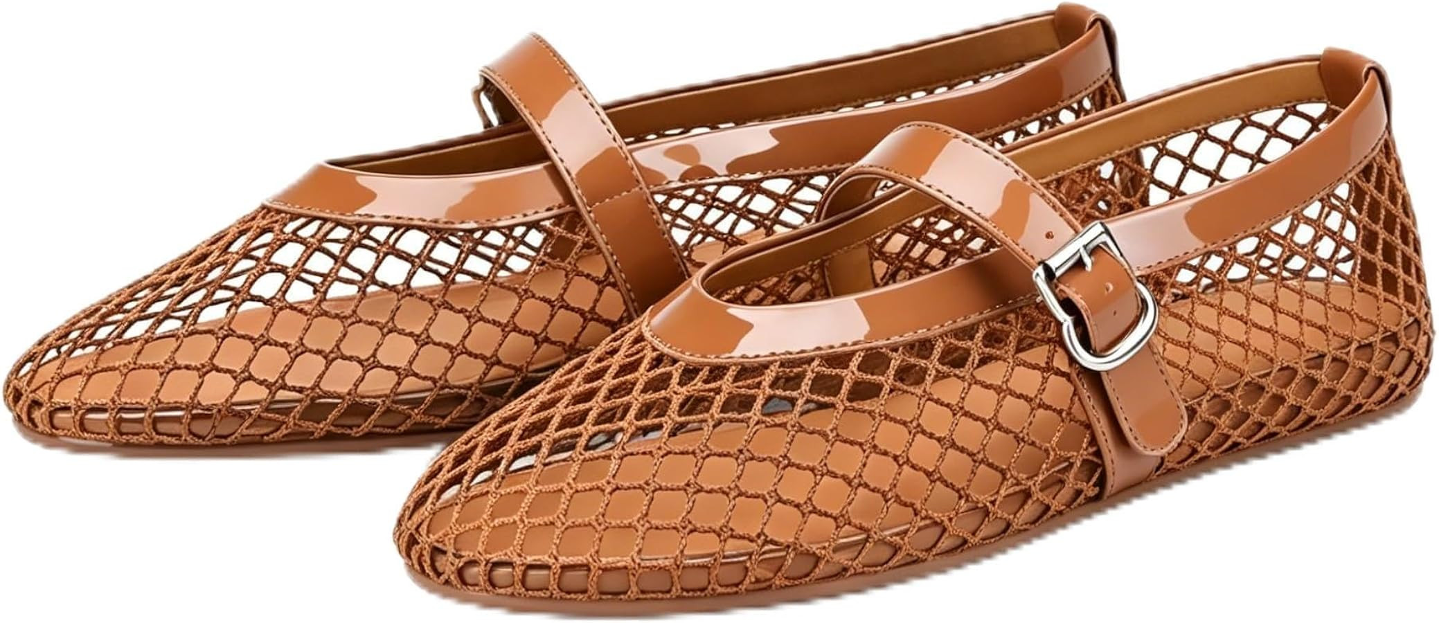 Women's White Mesh Mary Jane Flats, Breathable Round Toe Ballet Shoes with Adjustable Ankle Strap... | Amazon (UK)