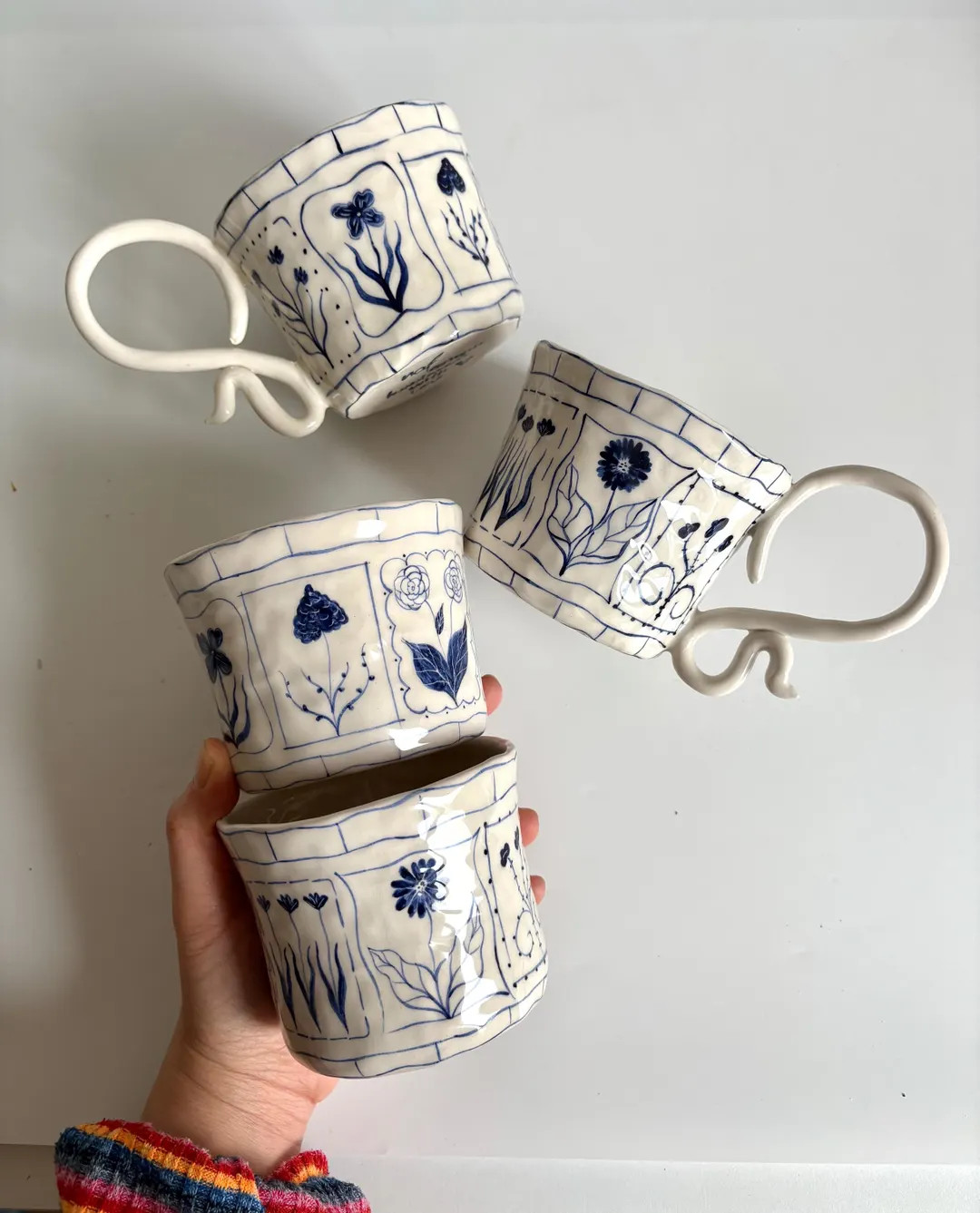 Handmade Blue Floral Ceramic Mugs - Hand Painted Rustic Ceramic Tea Cups - Bloom Tarot Cards Mug ... | Etsy (US)