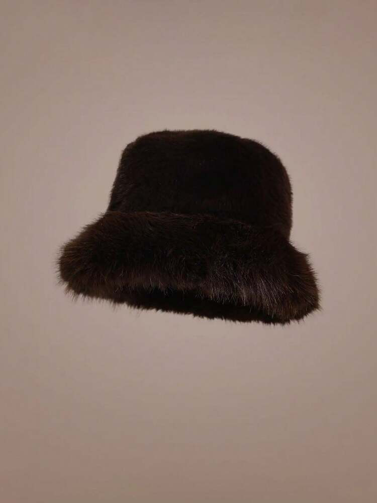 1pc Faux Fox Fur Bucket Hat, Faux Mink Fur Thick & Versatile High-End Fashion Cap Warm Accessories | SHEIN