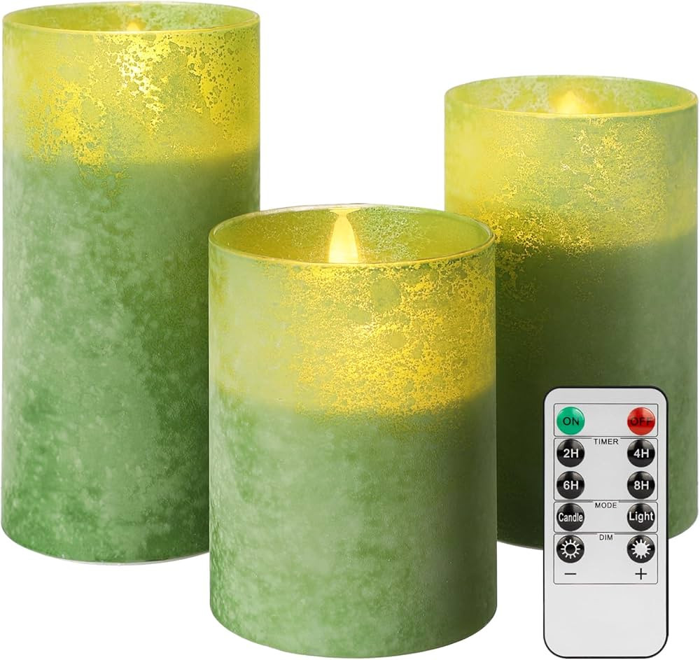ANGELLOONG Glass LED Candles Flickering, Flameless Battery Operated Candle with Remote, Pillar El... | Amazon (US)