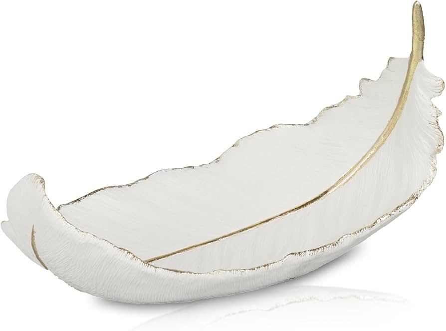 Braxio Coffee Table Bowl Home Decor - White Feather Resin Decorative Bowl Modern Unique Keys Cand... | Amazon (US)