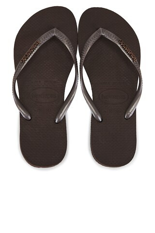 Havaianas Slim Logo Metallic Sandal in Dark Brown from Revolve.com | Revolve Clothing (Global)
