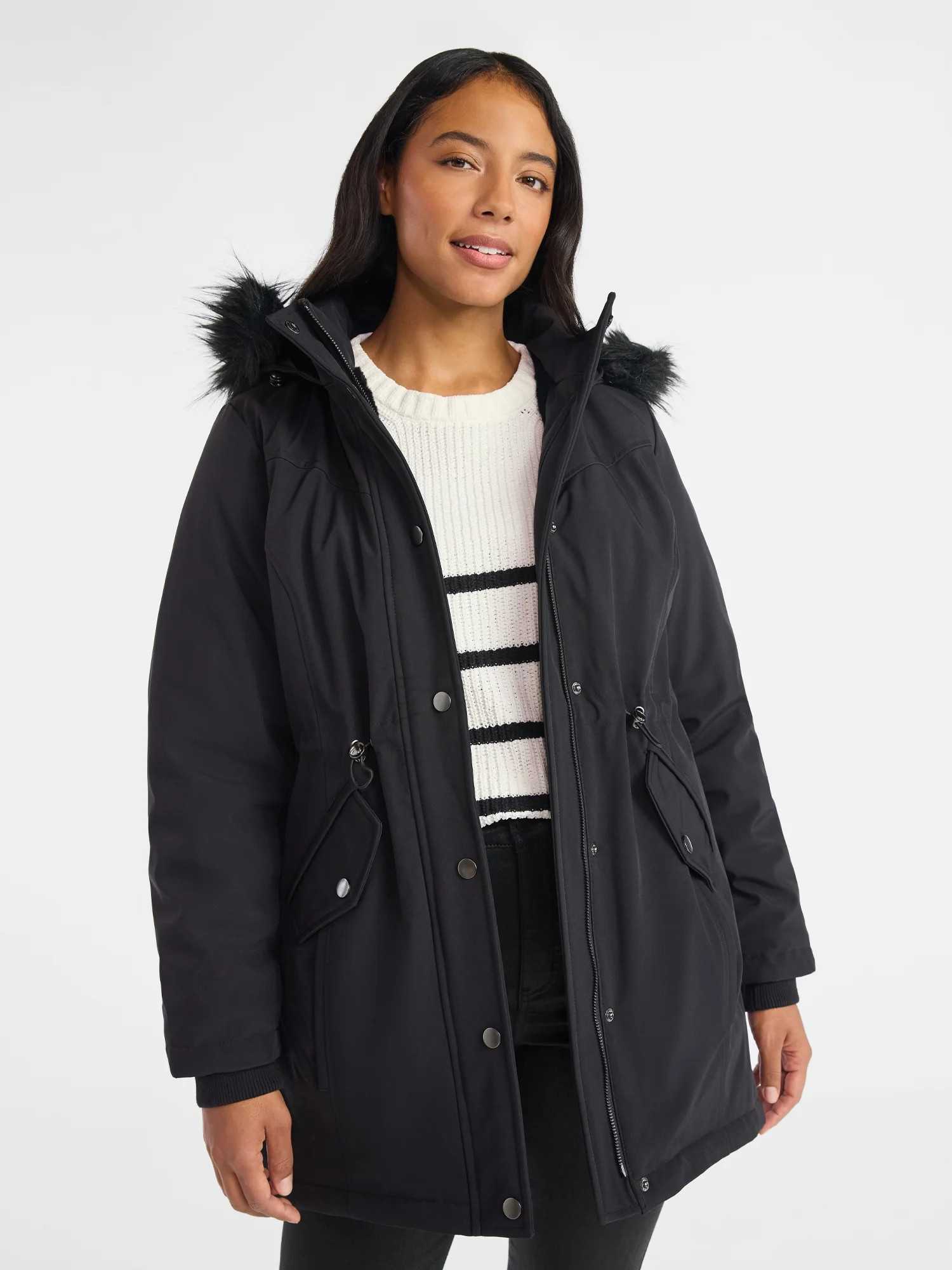 Time and Tru Women's and Women's Plus Hooded Anorak Jacket with Faux Fur Trim, Heavyweight, Sizes... | Walmart (US)