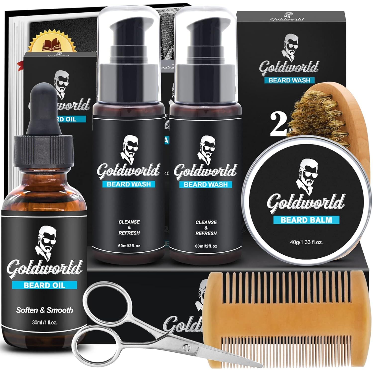 Beard Kit,Beard Growth Kit,Beard Grooming Kit w/2 Packs Beard Wash/Shampoo,Beard Growth Oil,Beard... | Amazon (US)