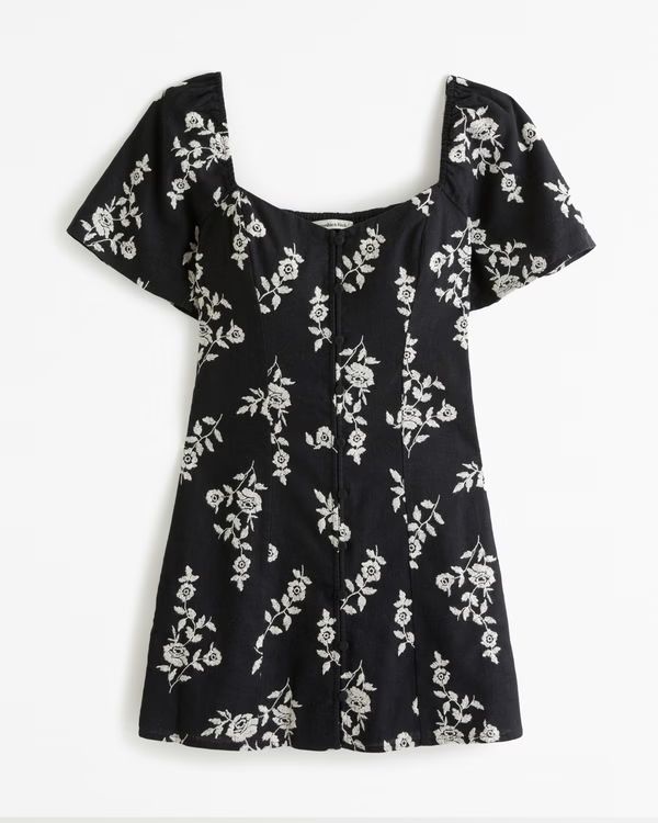 Linen-Blend Button-Through Mini Dress | Abercrombie & Fitch (US)