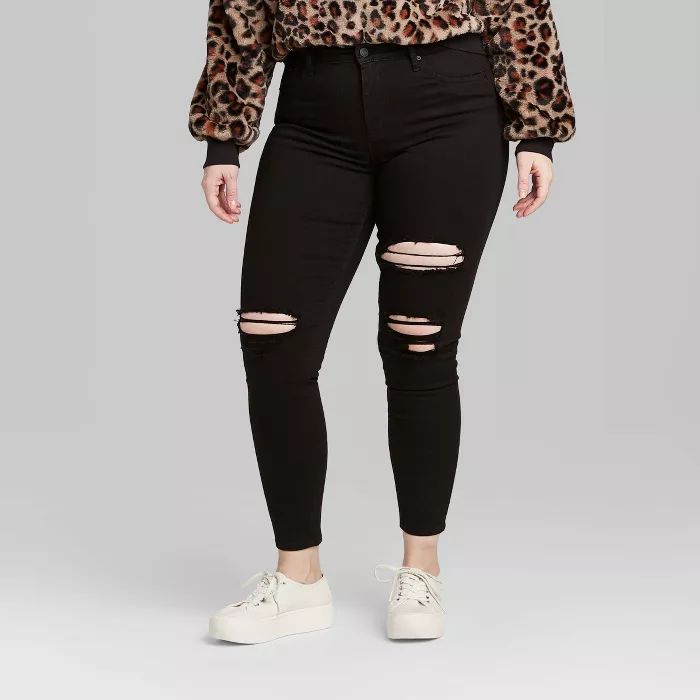 Women's High-Rise Distressed Skinny Jeans - Wild Fable™ Black | Target