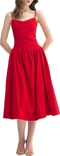 Drop Waist Cotton & Linen Midi Dress | Nordstrom