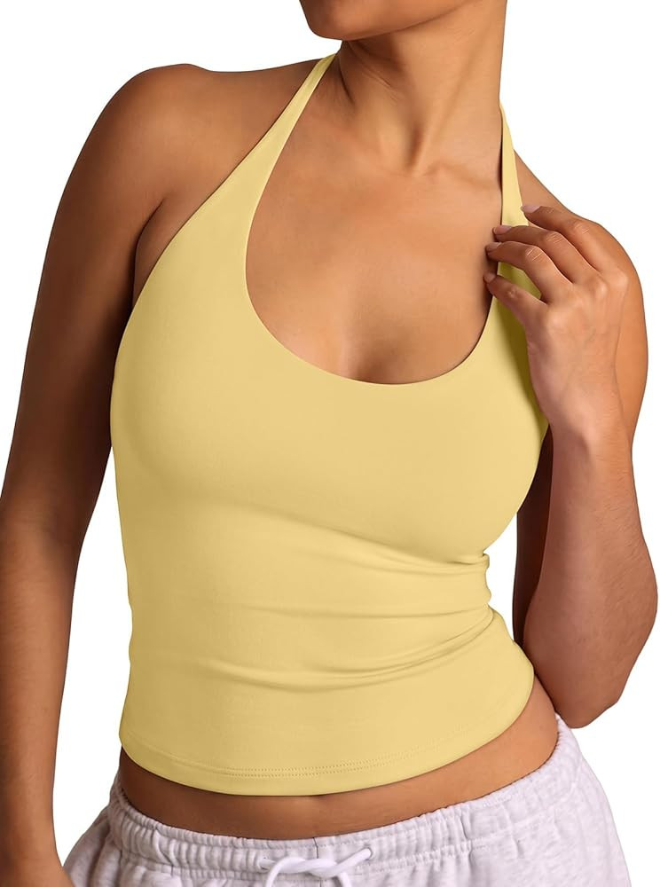 REORIA Women's Basic Scoop Neck Backless Double Lined Going Out Halter Tank Tops Y2k Cute Summer ... | Amazon (CA)
