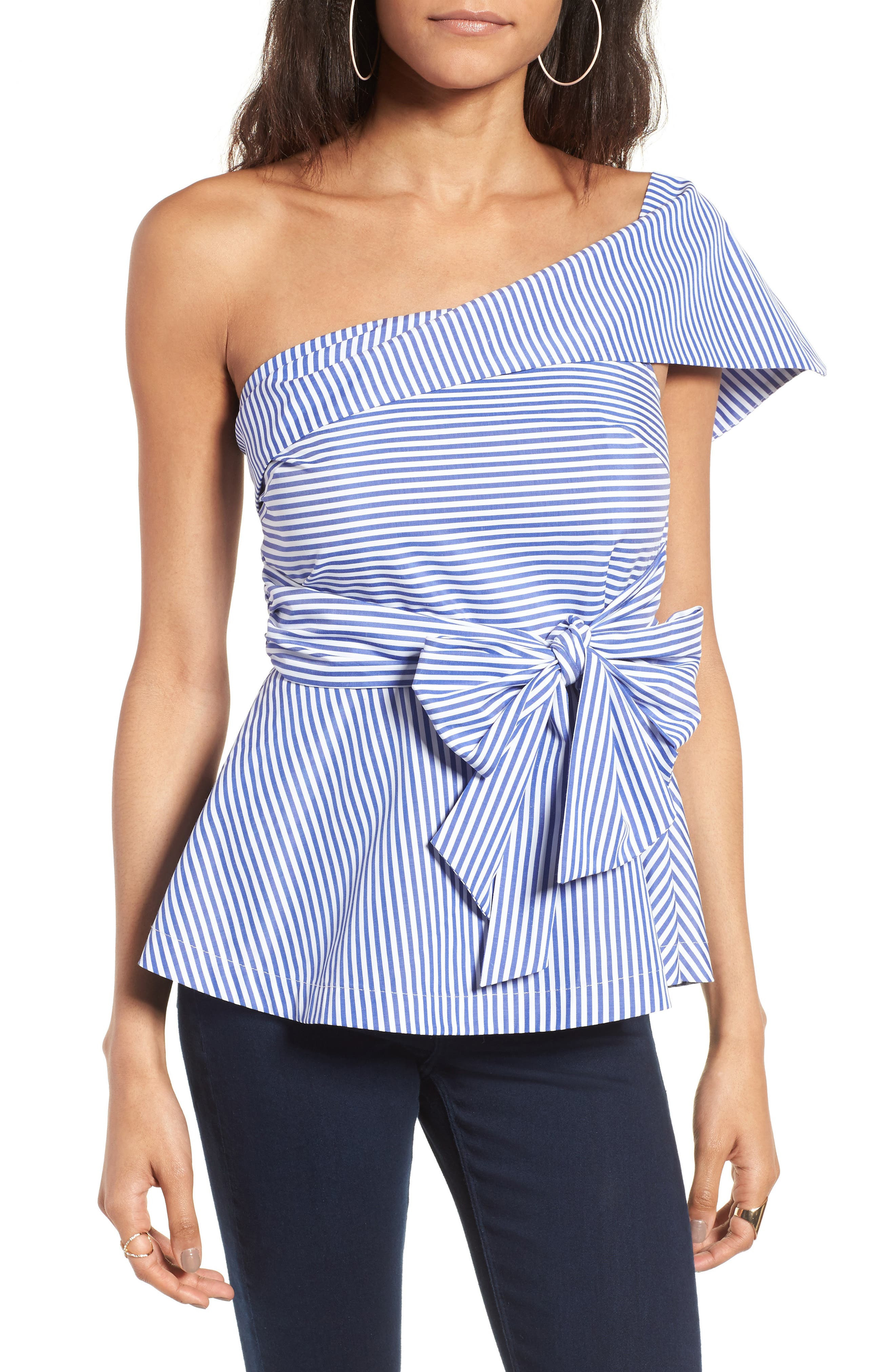 Stripe One-Shoulder Peplum Top | Nordstrom