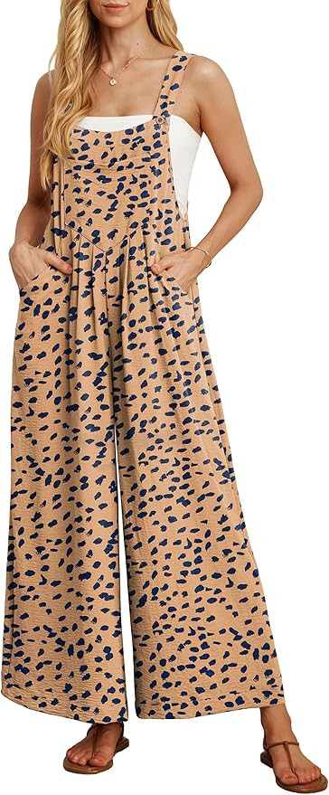 IWOLLENCE Women's Summer Jumpsuits Boho Wide Leg Overalls Casual Loose Rompers with Pockets 2025 | Amazon (US)