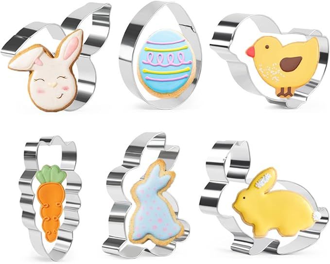 KAISHANE Easter Cookie Cutter Set 6 Pieces Bunny,Rabbit,Bunny Ear,Chick,Egg,Carrot,Stainless Stee... | Amazon (US)