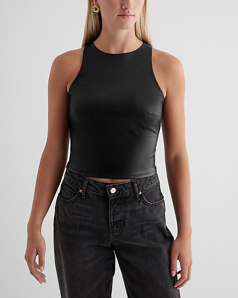 Body Contour Faux Leather High Neck Tank | Express