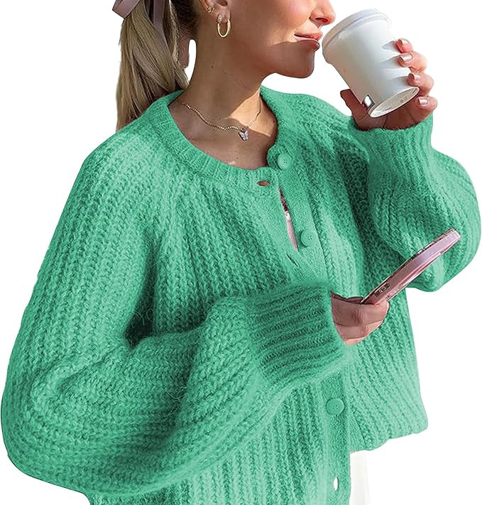 Hixiaohe Cardigan Sweater for Women Long Sleeve Button Y2K Chunky Knit Sweater Fall Casual Open F... | Amazon (US)