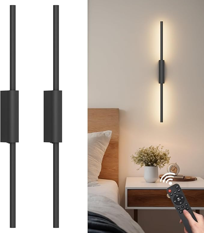 23.6In Battery Operated Wall Sconces Set of Two,10000mAh Rechargeable Sconce 3 Colors Dimmable Wi... | Amazon (US)