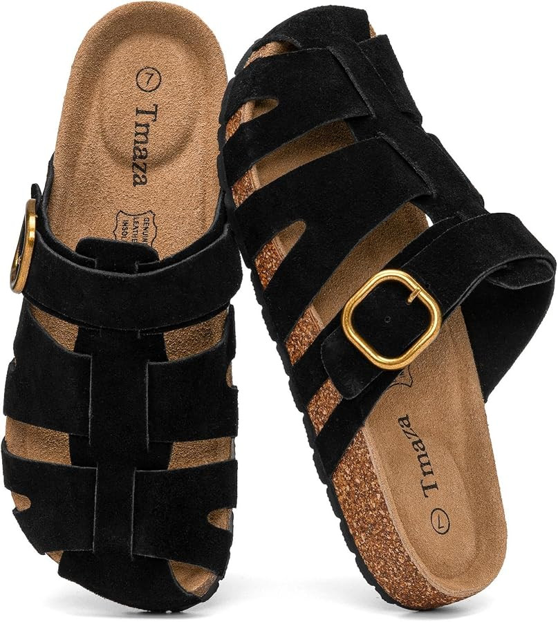 Womens 100% Genuine Suede Fisherman Clog Sandals with Arch Support | Amazon (US)