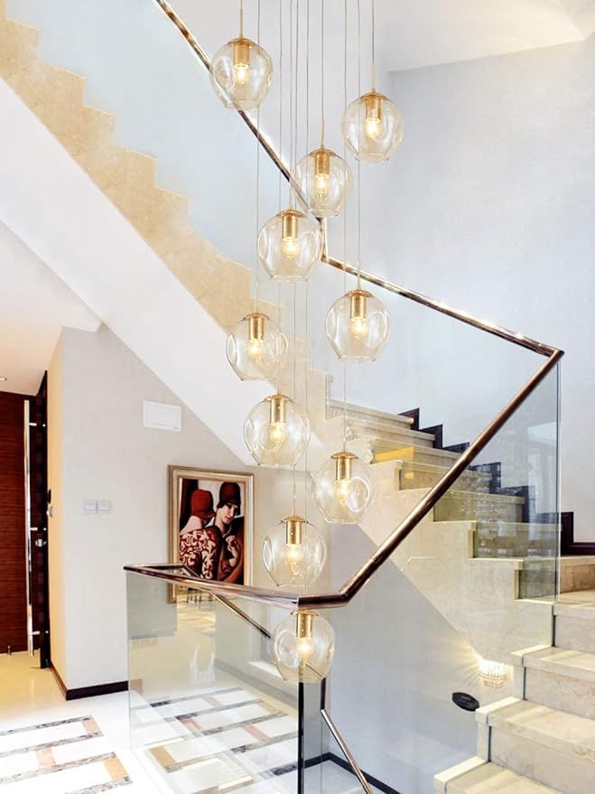BDS lighting 10 Glass Balls Staircase Chandelier Long Pendant Light Duplex Building Large Chandel... | Amazon (US)