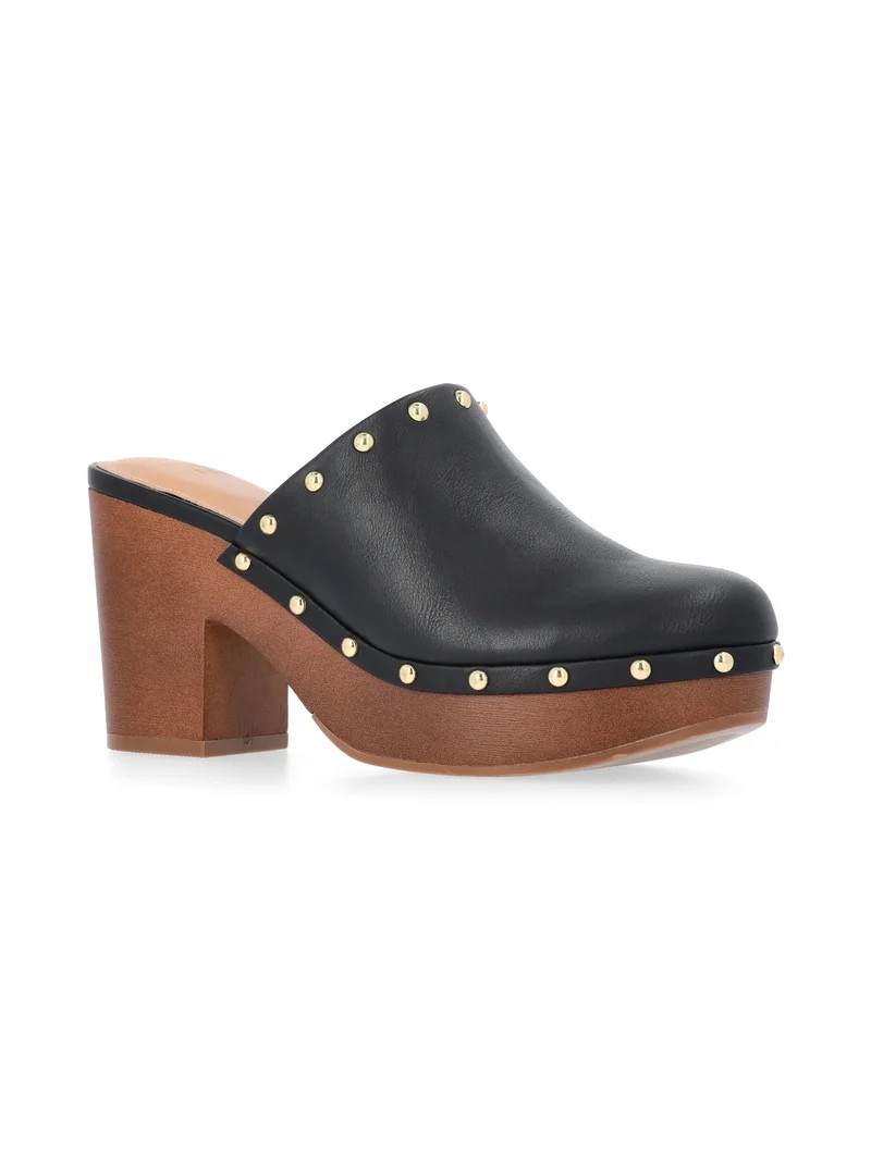 Time and Tru Women's Faux Leather Studded Clogs with Block Heels | Walmart (US)