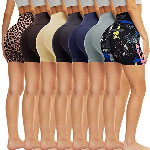 TNNZEET 7 Pack Biker Shorts for Women - 5''/8''/3'' High Waisted Workout Tummy Control Spandex Gym Shorts for Yoga Athletic | Amazon (US)