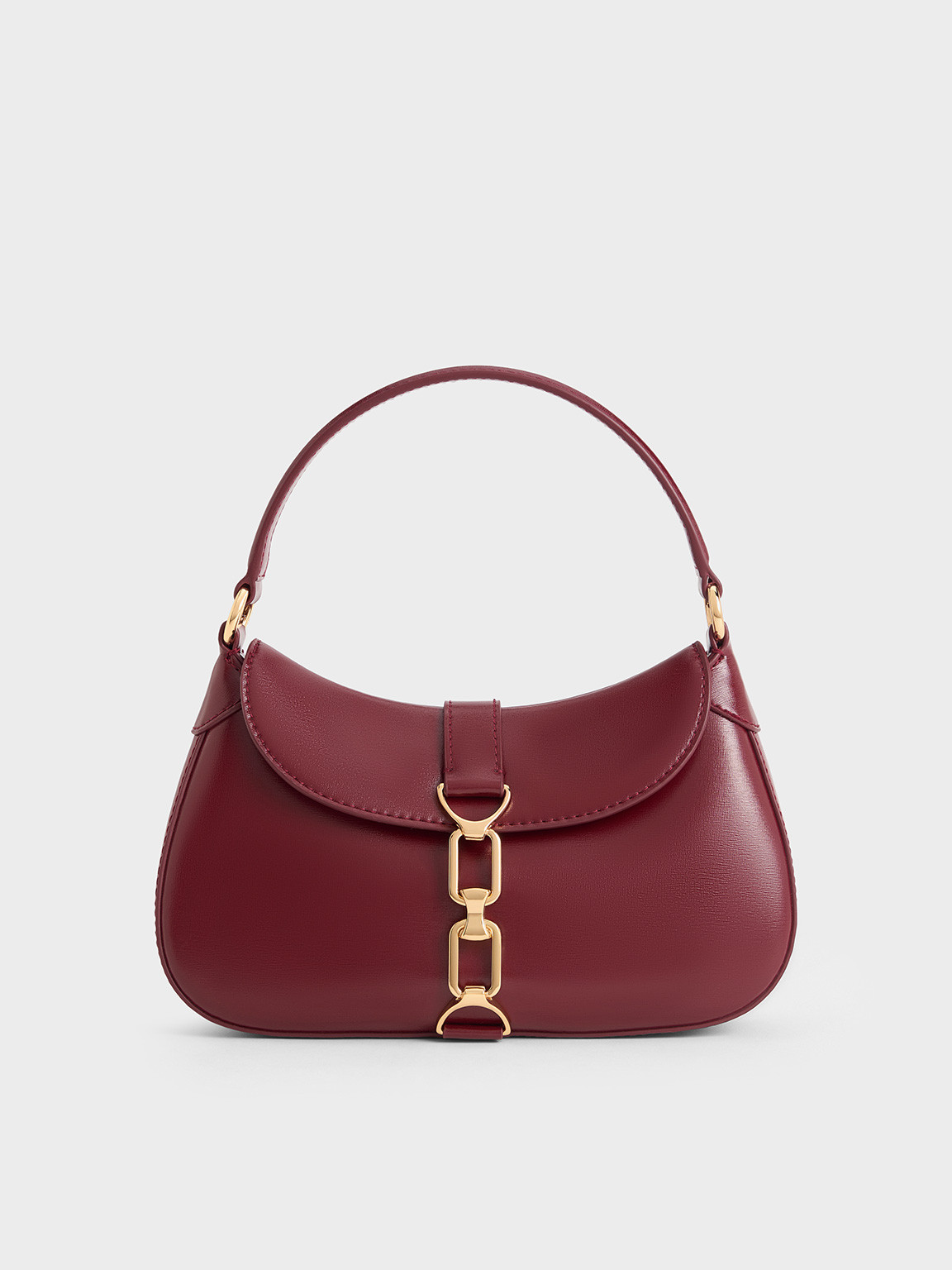 Burgundy Agatha Chain-Accent Hobo Bag | CHARLES & KEITH | Charles & Keith EU