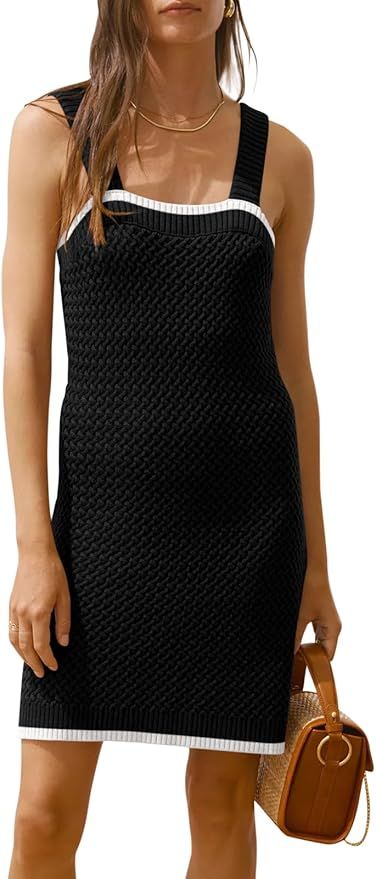 Saodimallsu Womens Bodycon Knit Tank Mini Dress 2024 Summer Sleeveless Square Neck Short Sweater ... | Amazon (US)