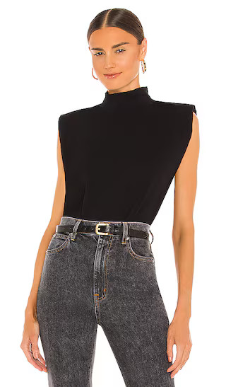 Mock Neck Shoulder Pad Tee in Black | Revolve Clothing (Global)