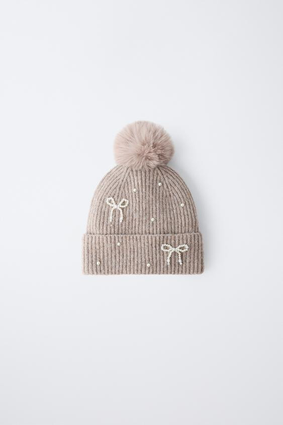 KNIT BEANIE WITH SHIMMER POMPOM AND WOOL | Zara UK
