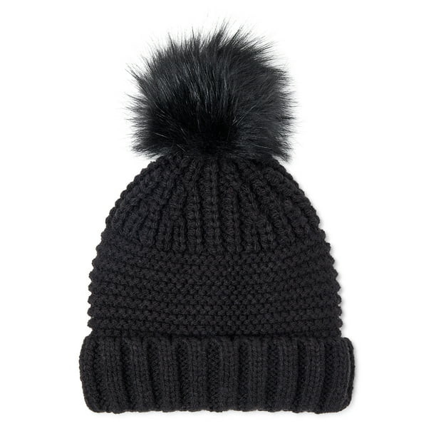 Time and Tru Women’s Mixed Knit Pom Beanie - Walmart.com | Walmart (US)