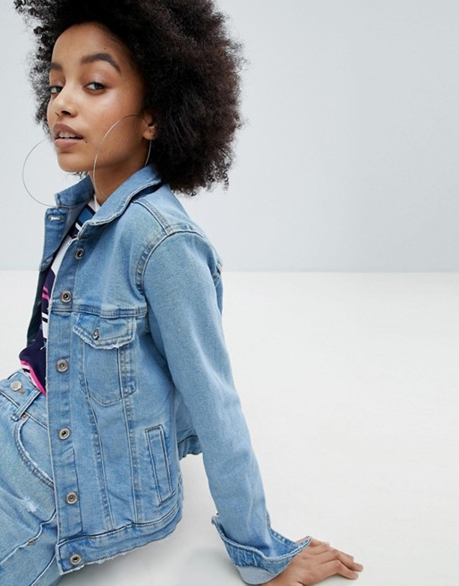 Bershka minimal denim jacket in light blue | ASOS US