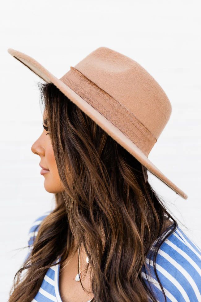 Looking For A Message Tan Wide Brim Fedora Hat | The Pink Lily Boutique