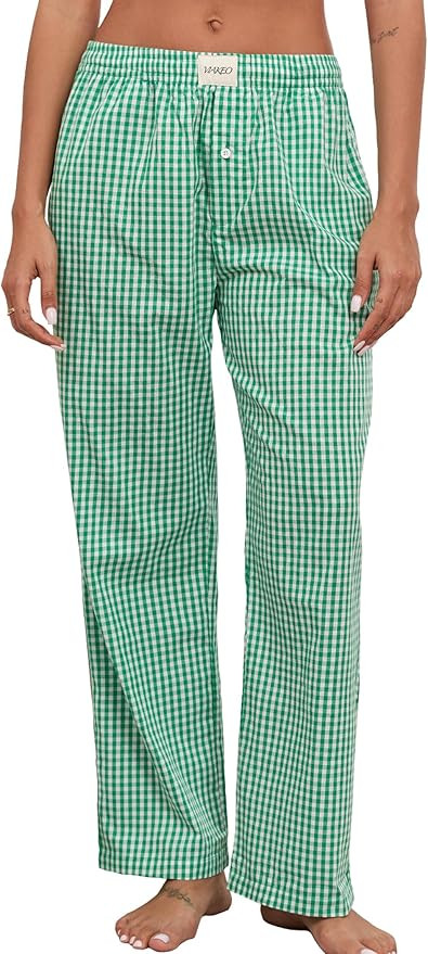 Womens Pajama Pants Cotton Plaid Lounge Pants Y2K Pj Bottoms Drawstring Sleepwear With Pockets S-... | Amazon (US)