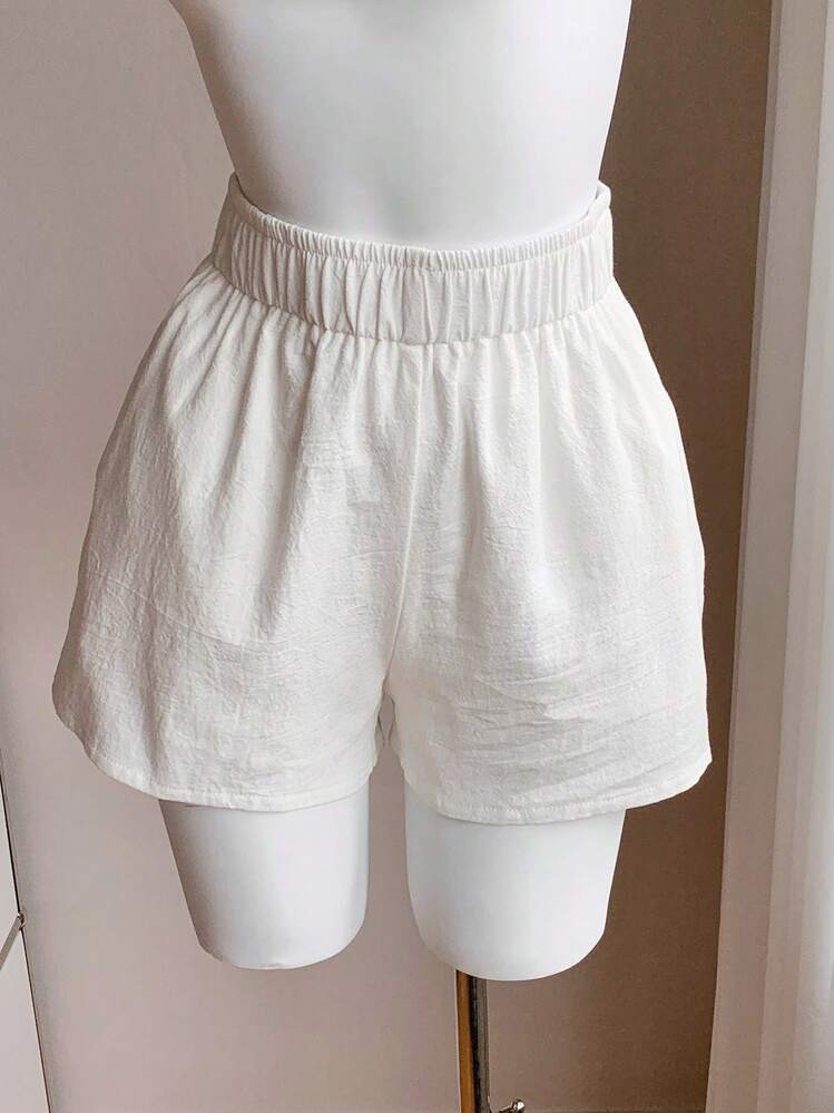 Comfortcana Solid Color Elastic Waist Shorts | SHEIN