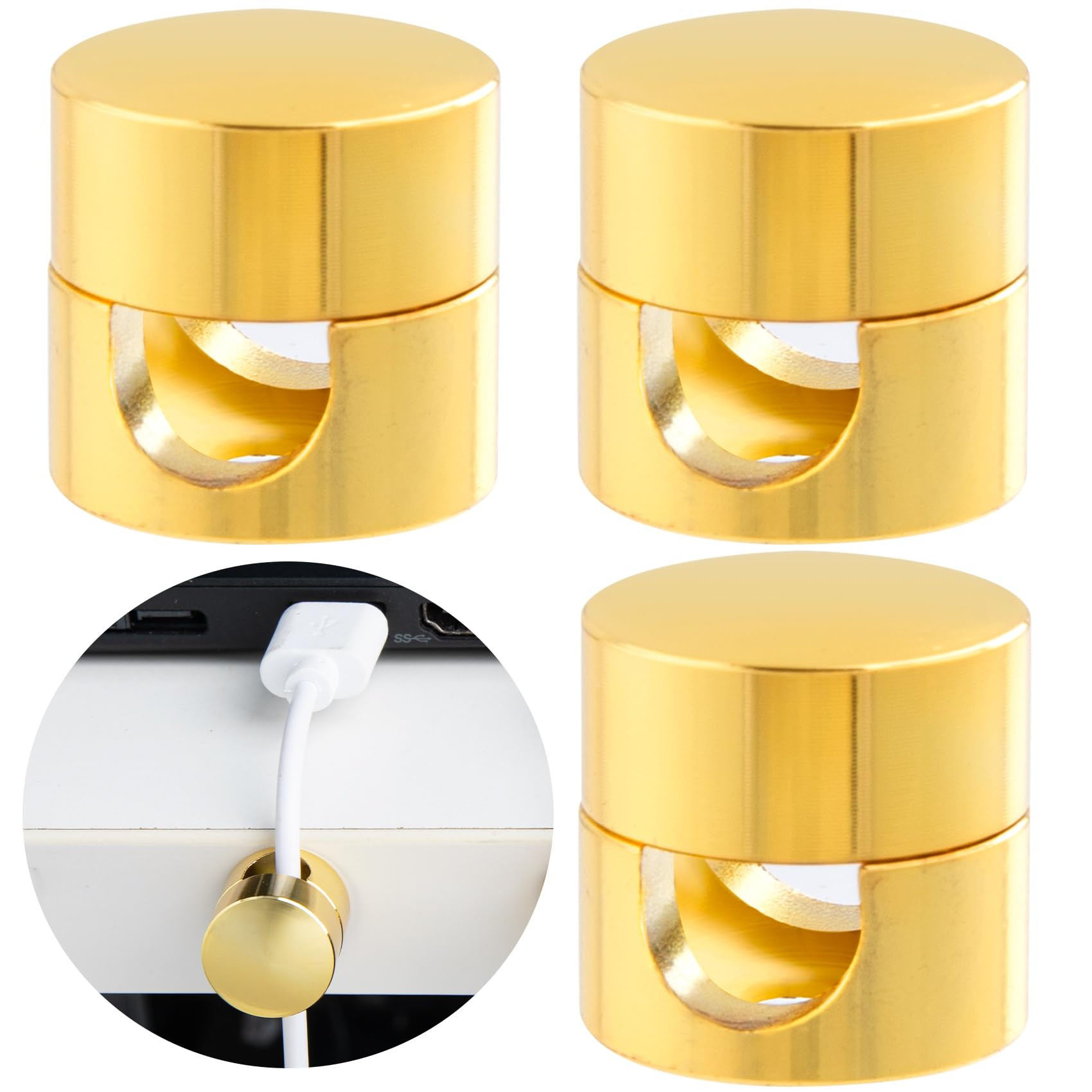 SmallCat 3 Sets Charger Holders for Cords, Gold Adjustable Cable Anchor Holders, Adhesive Metal C... | Amazon (US)